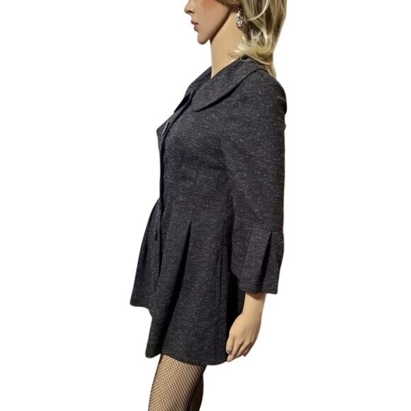 A. Byer Vintage Charcoal Gray Textured Coat Dress L Buttons Women's M Soft Girl - Picture 3 of 9